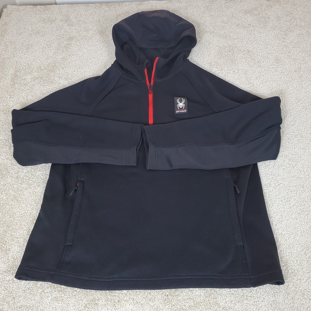 Spyder Men's Boundless Half-Zip Fleece Hoodie Size Large Black and Red